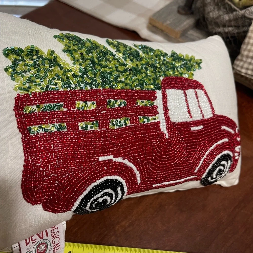 New Farmhouse CHRISTMAS beaded Accent PILLOW